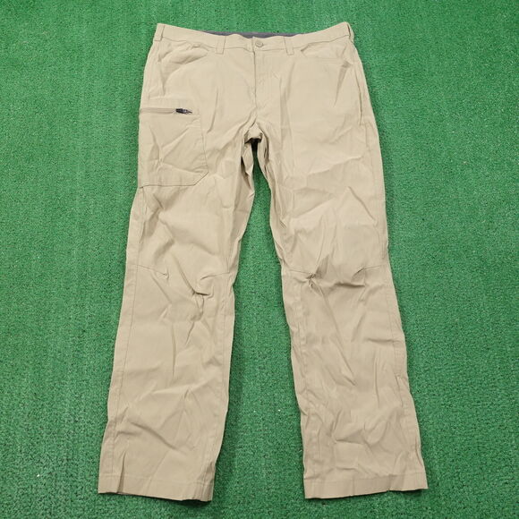 EDDIE BAUER NYLON BLEND TAN BEIGE LIGHTWEIGHT HIKING OUTDOORS PANTS 38X32 - Picture 1 of 9